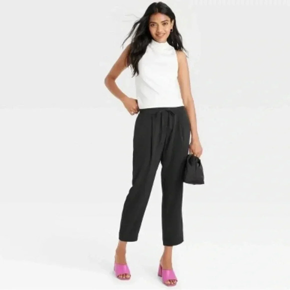 ✨BOGO✨ A New Day Black High Waist Elastic Trousers Lounge  Tapered Medium Pants - Picture 1 of 3